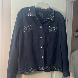 Alfred Dunner Black Studded Jean Jacket